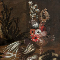 00327 Nature morte avec des fleurs et des légumes